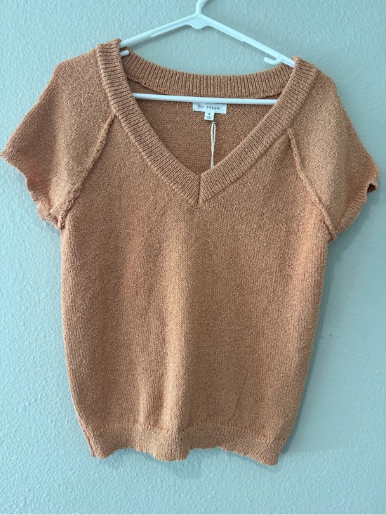 Blu Pepper Sweaters - Blu Pepper Women's Short-Sleeve V-Neck Sweater in Terracotta